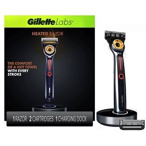 Gillette Labs Heated Razor Kit Men Hot Shave Handle 5-Blade Carts, Charging Dock